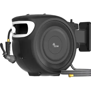 Retractable Garden Hose Reel 1/2"x130 ft, Automatic Hose Reel with 7 Pattern Nozzle,Any Length Lock Wall Mounted &180 Deg Swivel