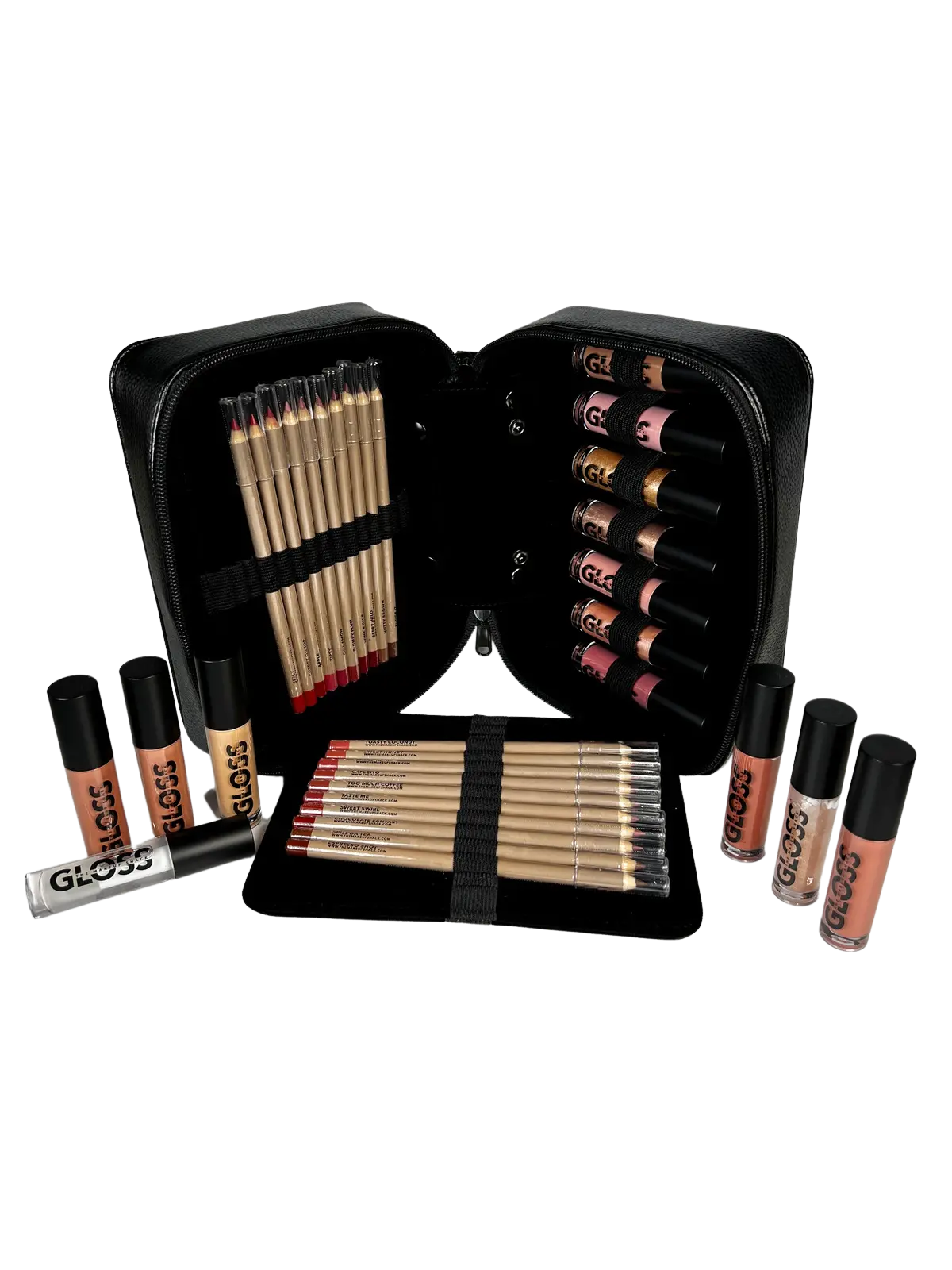 The Makeup Shack Glam Bag Lip Set with Glossy Lipstick, Lip Brushes & Accessories in a Convenient Bag