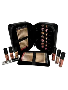 The Makeup Shack Glam Bag Lip Set with Glossy Lipstick, Lip Brushes & Accessories in a Convenient Bag