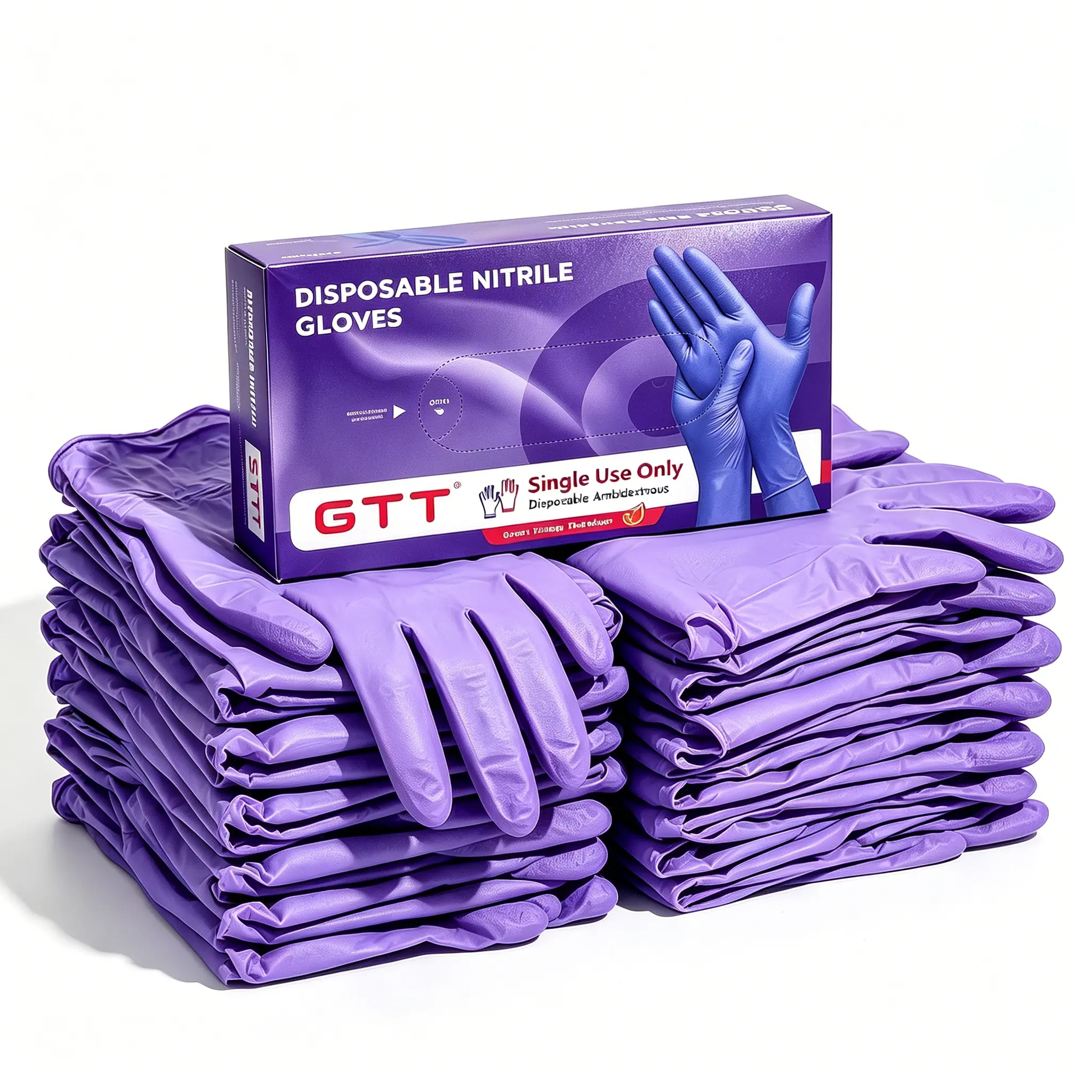 GTT Violet Disposable Nitrile Ambidextrous Cleaning Gloves Pack, Latex-Free Powder-Free, Rolled Cuffs, Waterproof, Sensitive Skin Safe, 200/400 Count Home Kitchen Supplies for Food Handling, Auto Repair