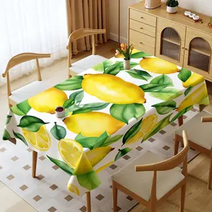 1 Piece Polyester Tablecloth, Rectangular, Thickened, Easy to Clean, Waterproof & Oil - Resistant, Multiple Specifications Available, Multi - Color, Lemon Pattern, for Home & Outdoor Use, Cozy Dining Room Style