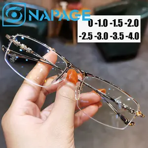 Luxury Square Frame Myopia Glasses Women Men Anti-blue Light Near Sight Eyeglasses Finished Optical Prescriptipn Minus Eyewear