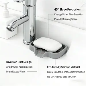 Silicone Soap Box Japanese Style Bathroom Kitchen Drain Pad Storage Tray Creative Soap Holder, Durable & Easy Clean Design, Soap Dish Holder, Bathroom Accessories