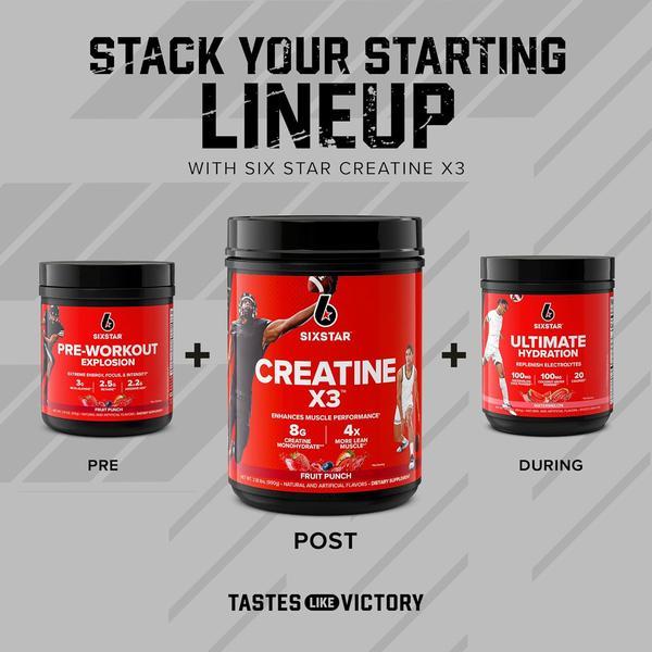 Six Star Creatine X3 Monohydrate Powder – Fruit Punch Flavor, 30 Servings, Creatine HCl & Monohydrate Blend for Muscle Building, Strength & Post-Workout Recovery for Men & Women