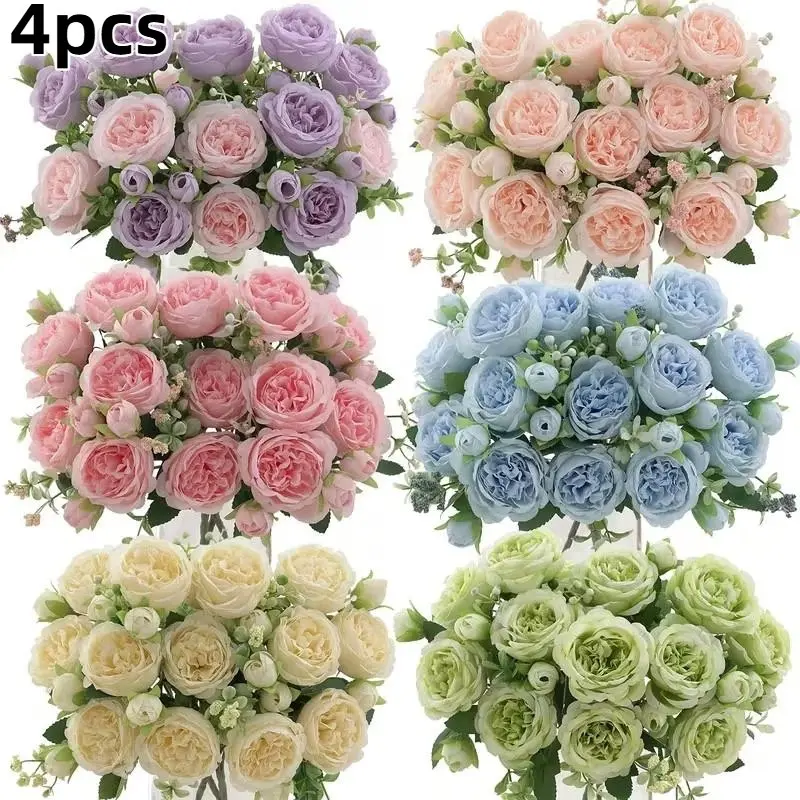 4pcs Realistic Peony Stems, Lifelike Blooming Peonies with Leaves, Artificial Flower Arrangements, Artificial Flowers Bouquet, Artificial Flower Set, Table Decor for Weddings, Mother's Day, Valentine's Day, Spring Summer