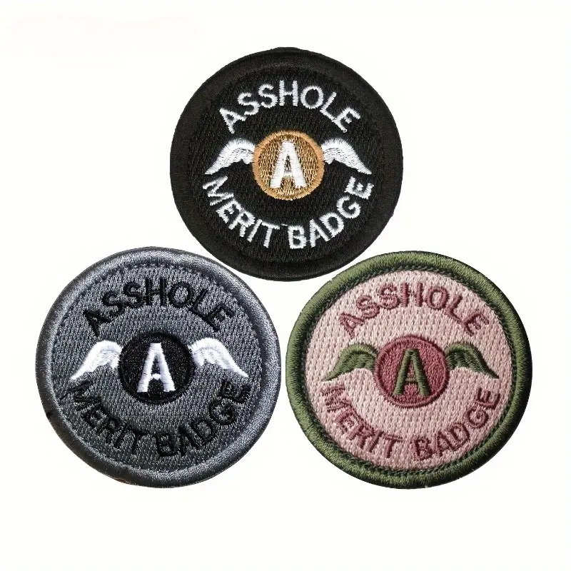 3pcs Embroidered Applique - Durable Polyester, Hook & Loop Fastener, Colorful Text Design for Tactical &, Humorous Badge|Circle Patch Design|Colorful Embroidery, Embroidered Patches Appliques Embellishments