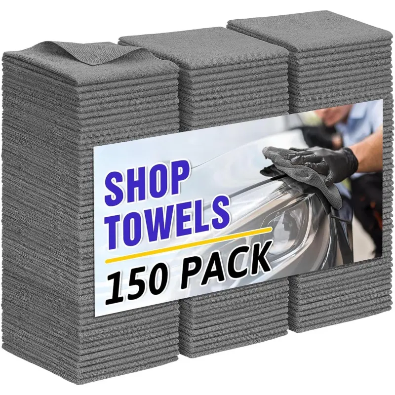 Microfiber Cleaning Cloths, 150-Pack Grey Bulk Pack 11.5x11.5" Absorbent Ultra-Soft Lint-Free Synthetic Wipes for Garage/Home House Cleaning, Suitable for Commercial Users
