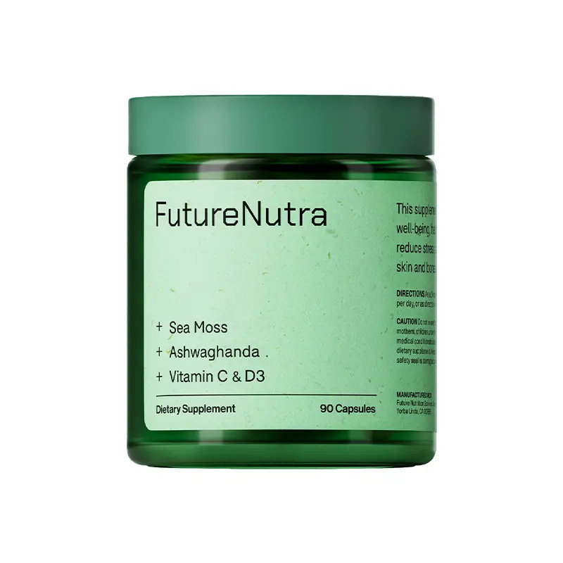 FutureNutra PhytoMoss+ Sea Moss Supplement with Ashwagandha, Vitamin C, D3 & Zinc, Botanical Immune Support, Stress Response & Daily Wellness, 90 Capsules