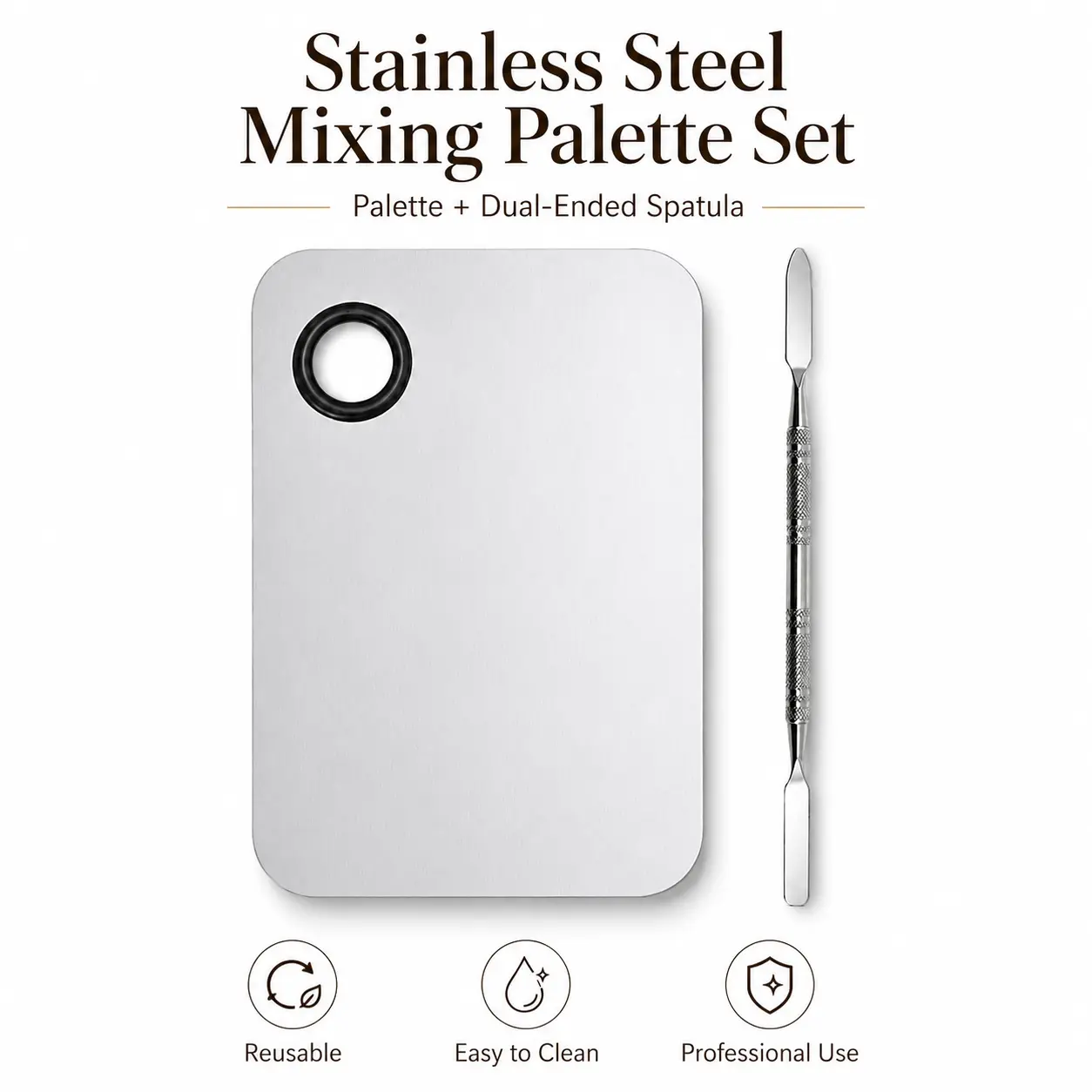 Professional Makeup Artist Mixing Palette with Spatula, Metal Cosmetic Blending Tray for Foundation, Creams, Salon and At-Home Beauty Routines
