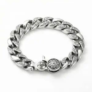 Unisex Energy Engraved Heavy-Duty Protective Cuban Link Chain Bracelet - Mantra Spiritual Lucky Charm, Casual Streetwear Sports Wristband, Gift for Dad (Father’s Day, Birthday)