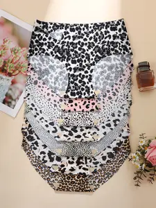 Women's Seamless Fitted Leopard Print Pattern Underwear Set, Heart Cut-Out Waistband Design, Invisible & Comfortable All-Seasons Wear Womenswear