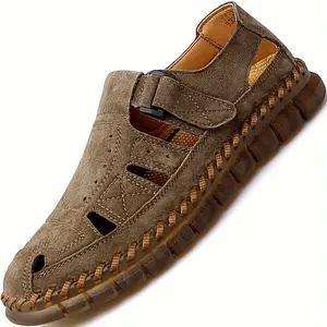 Mens Chic Sandals Men's Hollow Out Close Toe Sandals, Comfy Breathable Casual Adjustable Beach Fishing Shoes For Men's Outdoor Activities