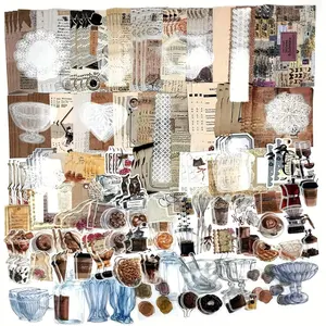 Vintage Scrapbooking Stickers Paper Pack, Scrapbook Materials 260pcs/set Coffee & Bread Theme Stickers Paper, Journaling Junk Journal Planners Collage Craft Notebooks Album