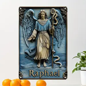 Metal Tin Signs , Square Aluminum Plate (7.9" X11.9", 2D Archangel Raphael, Square Sign, Square Gift, Bar Restaurant Decoration, Wreath Sign, Living Room Decoration, Home Decoration, Farm Decoration, Door Decoration, Wall Decoration, Room Decoration, Scen