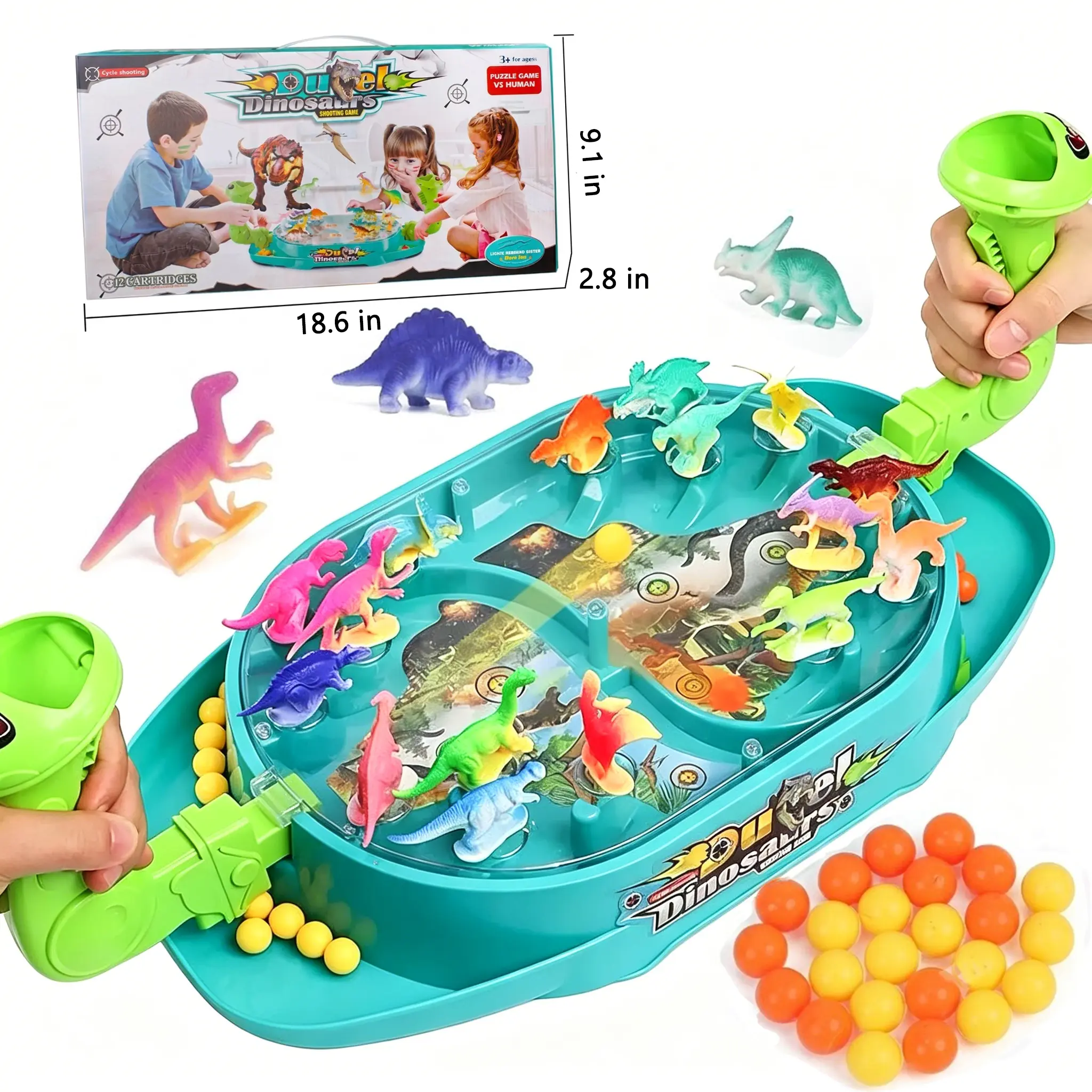 Dinosaur Marble Battle Board Game - 2-Player Tabletop Pinball Shooting Toy, Fast-Action Catapult Interactive Game for Family Game Night, Party Gift & Educational Toy (48 Marbles)for Boys Girls Ages 3+