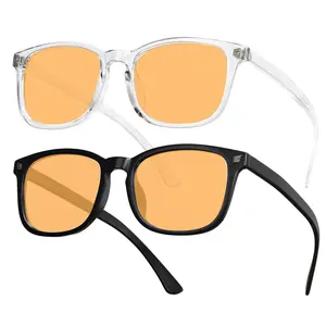 [Amber Lens Blue Light Glasses] Unisex Night Drive & Screen Shield for Gaming Computer Square Frame 1/2 Pack High Quality Eyewear UV400 Protection