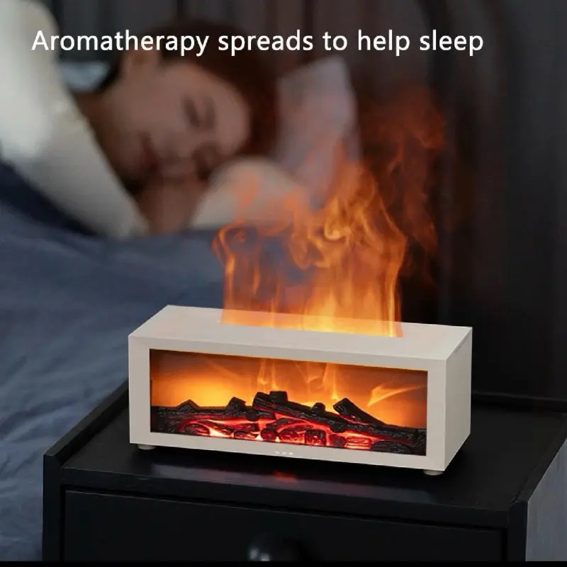 Fireplace Color Flame Humidifier with LED Atmosphere Light, Remote Control, 1/3/5h Timer, Automatic Shutoff, Aromatherapy Machine for Home Bedroom Office Yoga Meditation Winter Gift