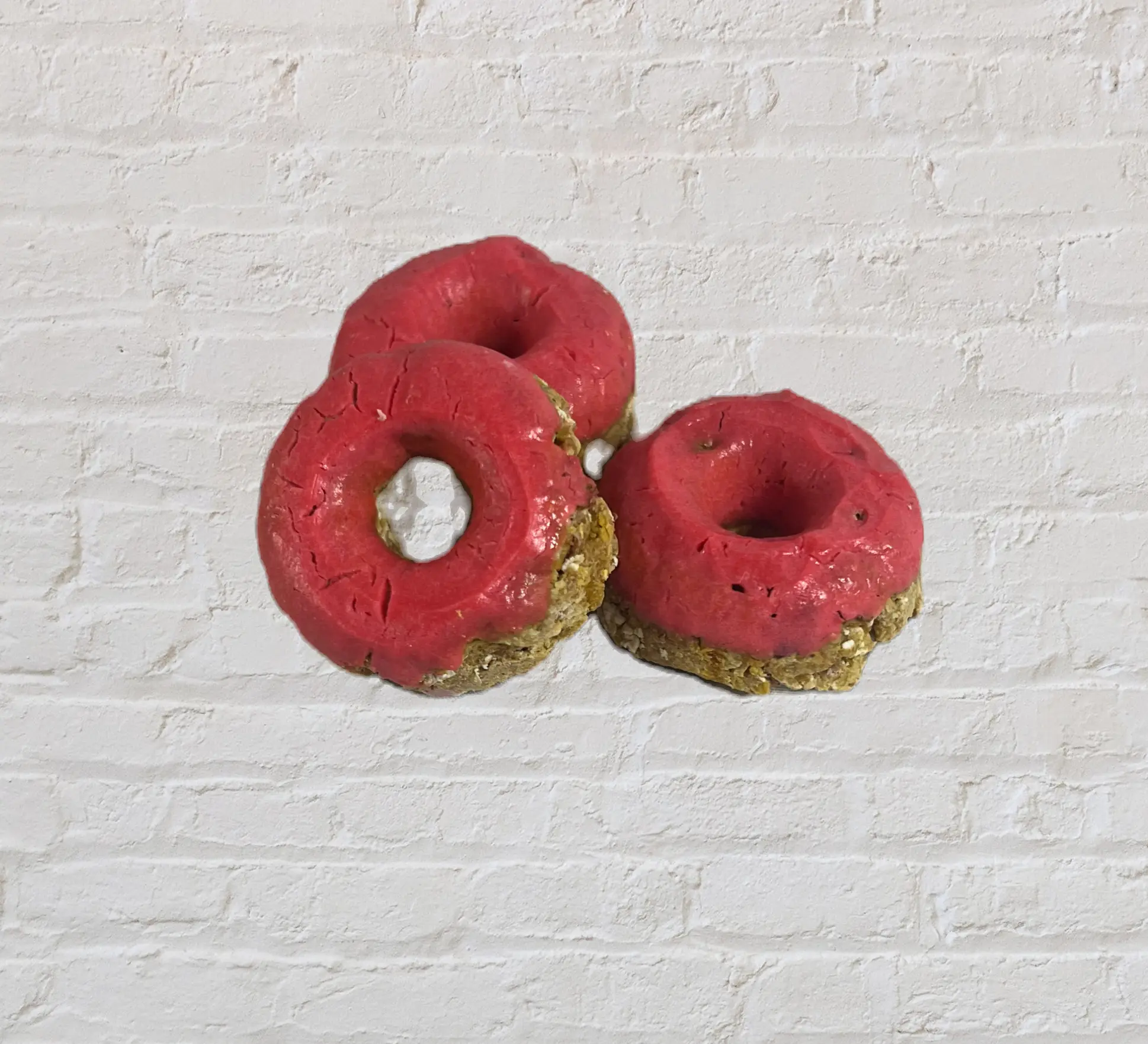 Bacon Donut - Dog Treat with Bacon Flavor, Red Glaze, and Golden Bones