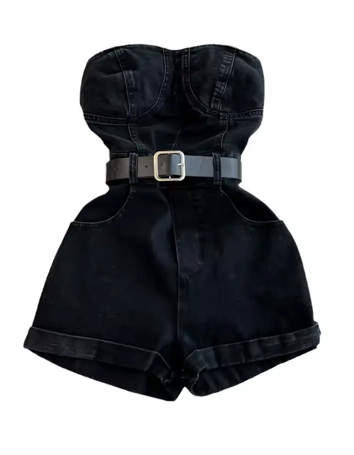 Millenial Hottie Denim Romper with Belt