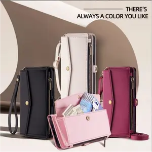 PU Leather Wallet Phone Case for iPhone Smartphones - Durable Protective Cover, Zipper Card Holder, Cash & Key Storage, Crossbody & Wrist Strap, Mobile Tech Accessories