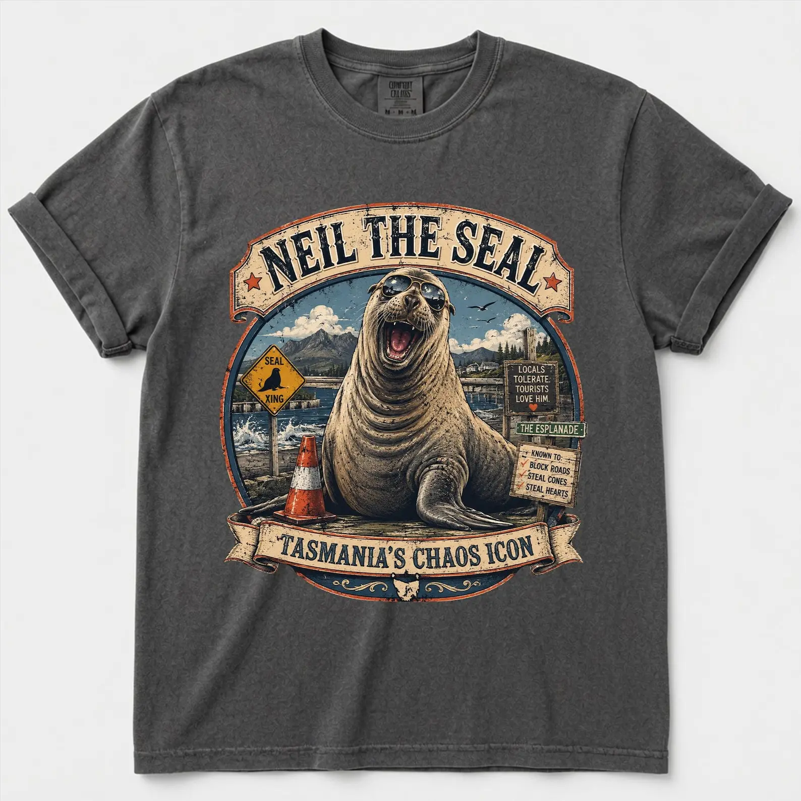 Neil the Seal graphic Comfort Colors Vintage Shirt, Tasmanian celebrity, Elephant Seal Illustration Tee
