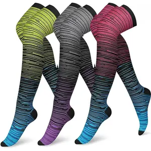 New Outdoor Compression Socks – Over-Knee Sports Support for Running, Cycling & Training Striped Thigh High Women stockings Moisture-Wicking
