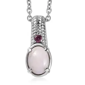 Angelskin Pink Opal and Lotus Garnet 1.10 ctw Pendant Necklace in Stainless Steel 20 Inches