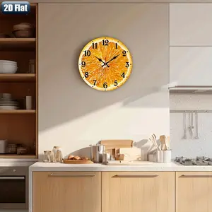 1pc Orange Slice Wall Clock - Silent Non-Ticking Modern Round Clock with Citrus Fruit Slice Face, Large Easy-Read Numbers, Artificial Wood Frame, Battery- (No AA Included) for Room,, Living Room,, 2D Flat
