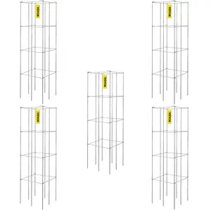VEVOR Tomato Cages, TikTokShopBlackFriday, 11.8\" x 11.8\" x 46.1\", 5 Packs Square Plant Support Cages, Silver PVC-Coated Steel Tomato Towers for Climbing Vegetables, Plants, Flowers, Fruits