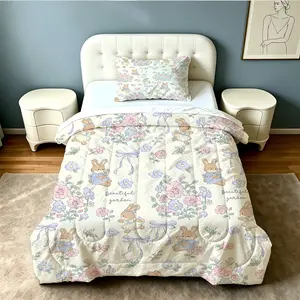 2/3Pcs Bunny & Flower Series Comforter Set (with Fillings, Excluding Pillow Inserts), Constant Temperature and Lightweight Design, Neat Edge Finishing, Suitable for Bedrooms and Guest Rooms, Building a Natural and Relaxing Rest Mood.