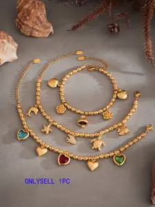 Stainless Steel Bracelet with Heart Bell Pendant, Plated Jewelry for Women, Casual Daily Wear Accessory