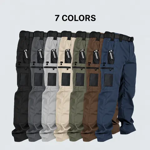 HOMUG Men's Tactical Cargo Pants - Plain H Type, 230g/m² New Water-Resistant Durable Fabric, Multi-Zipper-Pocket Utility Pants for Work & Tactical Gear, Black+Khaki All-Seasons Menswear, Size Up for Looser Fit