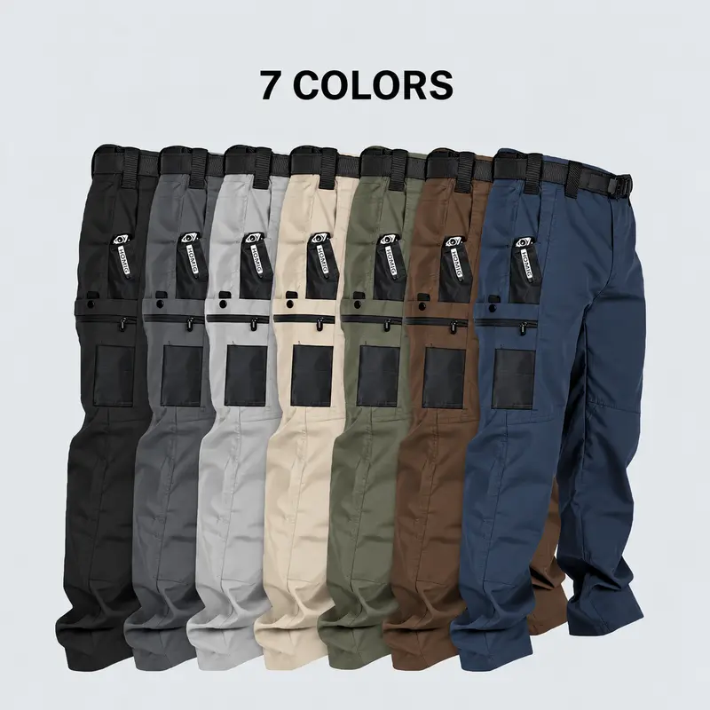 HOMUG Men's Tactical Cargo Pants - Plain H Type, 230g/m² New Water-Resistant Durable Fabric, Multi-Zipper-Pocket Utility Pants for Work & Tactical Gear, Black+Khaki All-Seasons Menswear, Size Up for Looser Fit