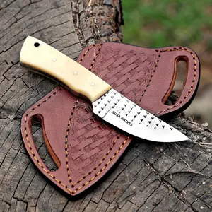 Custom Handmade 7'' fixed hoof rasp/Cow boy/Damascus steel Bull cutter cowboy knives with pancake leather sheath (SUSA 116)
