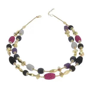 Women's Double-Layer Beauty Costume Jewelry Necklace, Multi-Color Glass Beads, Shell Accents on String