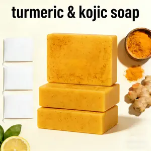 Lemon Turmeric and Kojic Acid Soap , Brighten Soap for Men and Women , Daily Skincare Cleansing Cleanser with Soap Saver Bag, Moisturizing Kojic Soap