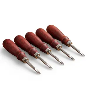 5-pcs wooden handle leather edge trimmer set (0.8-1.6mm), precision trimming knife, suitable for leather chamfering, trimming and craft polishing, DIY production of leather crafts, belts, bags