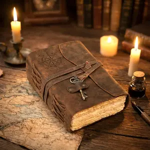 Compass Vintage Leather Journal Antique Handmade Leather Bound Journal with Deckle Edge Paper Diary Leather Sketchbook Drawing Journal Notebook Great Gift Men & Women (Vintage Brown, 4X6 Inch)