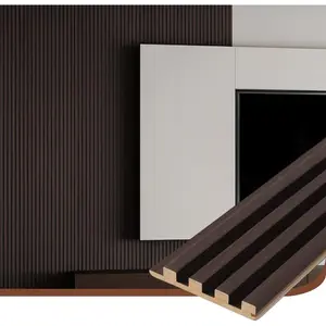 2 count  Slat Acoustic Wall Panels for Ceiling and Wall Decor  Fluted Sound Absorbing Textured Panel with  Finish 108"x6" (Walnut Brown)