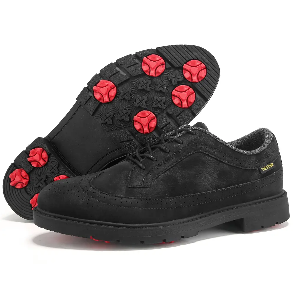 Men’s Spiked Golf Shoes, PU Upper Laces Casual Trainers, Waterproof Lightweight Athletic Footwear for Leisure Walking & Fitness Comfort