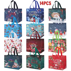 14pcs Christmas Gift Bag Set  Reusable Holiday Bags Candies Party Supplies Folding Bouncing Red Envelope Cash Box