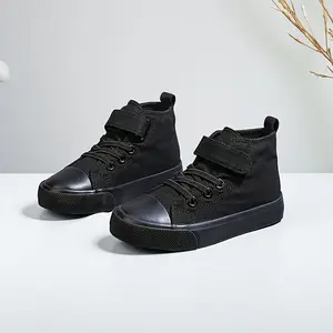 All-Black Girls' Canvas Shoes (3-12Y, All-Age Fit) - 4-Season Wear, Breathable Comfort, Easy On/Off, Stylish Versatile School Style; All-Black Boys' Toddler Shoes - School Style, Comfortable, Durable, Easy to Match