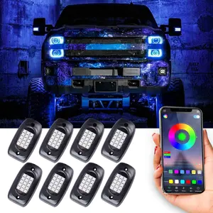 8PCS RGB Rock Lights Car Underglow Kit w/APP Control - Music Sync & Brake Sensing for SUV Jeep Truck Sedan Off-Road Vehicles, Universal Multi-Certified
