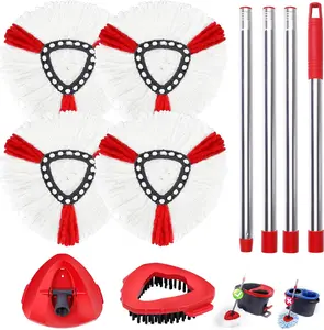 O-Ceda Mop Heads Replacements Combo 4 Pcs Machine Washable Microfiber Spin Mop Refills with Scrub Brush Base & Handles for Kitchen Tub Tile Cleaning