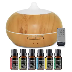 550ml Wood Grain Essential Oil Diffuser & Air Humidifier with Remote operation Control, Ultrasonic Aromatherapy Machine, 7 Color LED Light, Air Purifier, Includes 6 Oils Aromatherapy Diffuser with Lights Aroma plant Diffuser Aroma Diffuser CoolRelief