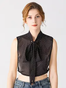 Vintage French Polka Dot Bow Collar, Bow Tie Design, Sheer Chiffon Material Detachable Collar for Ladies, Stylish Accessory for Elegant
