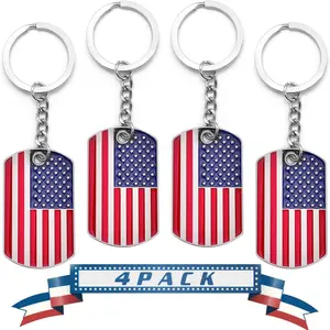 American Flag Keychains - Metal Key Rings Smooth Finish - USA Patriotic Flag Key Chain - Souvenir Gifts - Set of 4