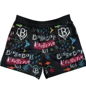 Baseball Lifestyle 101 Chalkboard Shorts - Smart Looks Sporty Swagger Junior Adult Sizes New Drop Allover Chalk-Inspired Graphics Breathable Lightweight Fabric Side Pockets Elastic Trim Adjustable Drawstring