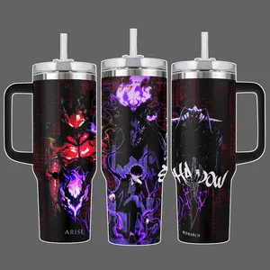 Sung Jin-Woo Shadow Monarch “Arise” Solo Leveling Stainless Steel Insulated Tumbler 20oz 40oz With Handle & Straw Lid Full Wrap Anime Design