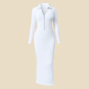 Soft Ribbed Zip Body Con Dress